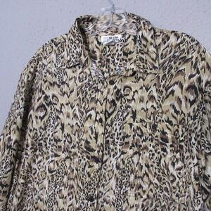 Vintage Metro Express Top Medium Leopard Animal Print Silk Button Timeless RARE